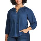 Plus Size Chaps Crinkled Crepe Peasant Top, Women's, Size: 2xl, Blue