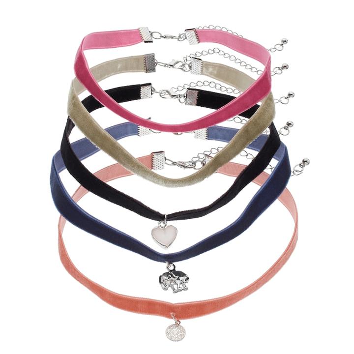 Mudd&reg; Elephant & Heart Charm Velvet Choker Necklace Set, Women's, Multicolor