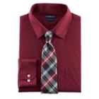 Men's Croft & Barrow&reg; Fitted Stretch-collar Dress Shirt And Patterned Tie Boxed Set, Size: L-32/33, Red