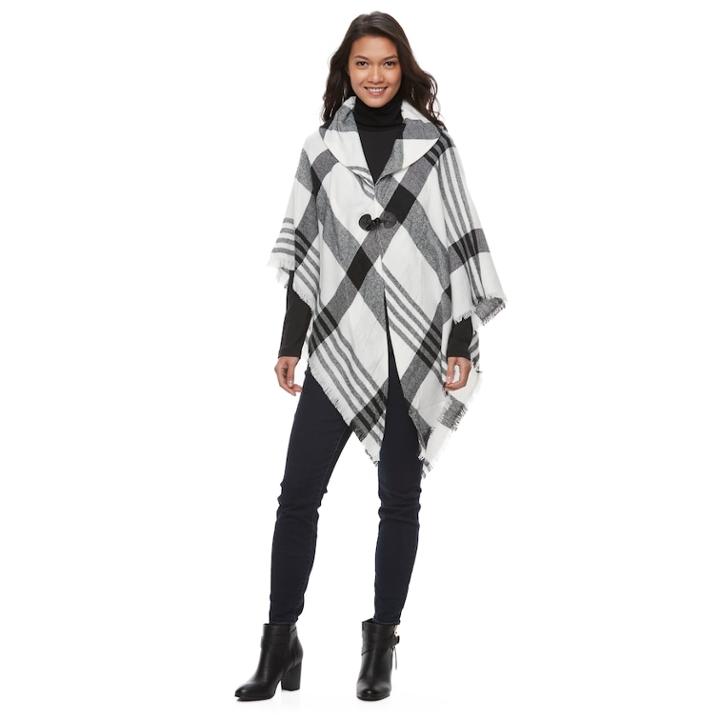 Manhattan Plaid Collared Cape, Women's, Natural