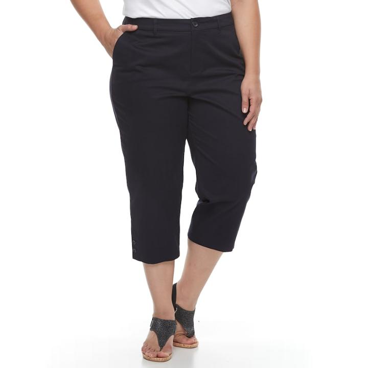 Plus Size Croft & Barrow&reg; Button Accent Twill Capris, Women's, Size: 20 W, Blue (navy)