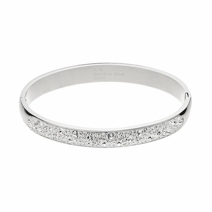 Confetti Stainless Steel Clear Crystal Hinged Bangle Bracelet, Women's, Size: 8, White