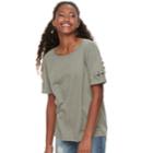 Juniors' Mudd&reg; Lace-up Sleeve Boxy Varsity Tee, Teens, Size: Medium, Med Green