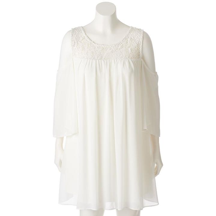 Juniors' Plus Size Heartsoul Crochet Cold Shoulder Shift Dress, Girl's, Size: 2xl, Dark Beige