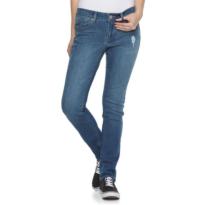 Juniors' So&reg; Perfectly Soft Embroidered Skinny Jeans, Girl's, Size: 13, Dark Blue