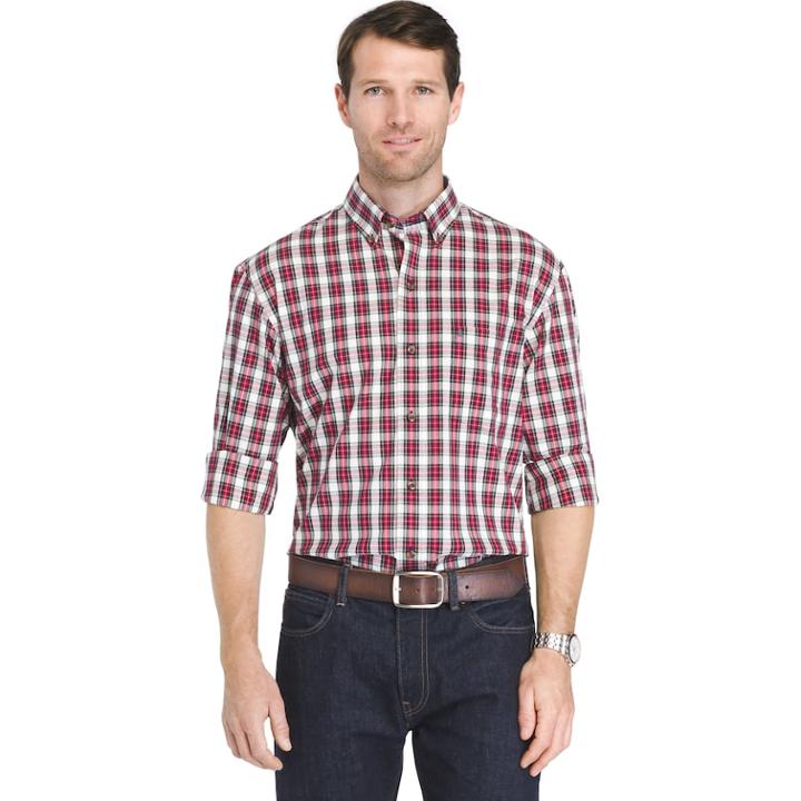 Men's Izod Regular-fit Tartan Plaid Button-down Shirt, Size: Large, White Oth