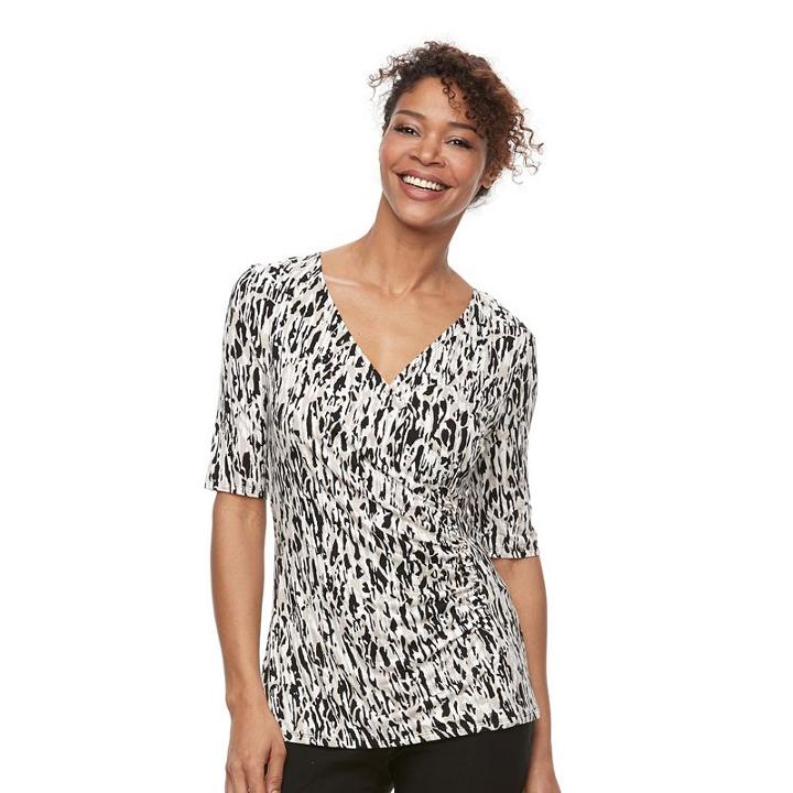 Women's Dana Buchman Printed Surplice Top, Size: Large, Natural