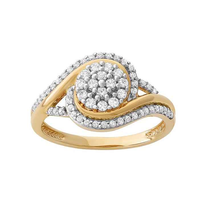 1/2 Carat T.w. Diamond 10k Gold Swirl Cluster Ring, Women's, Size: 5, White