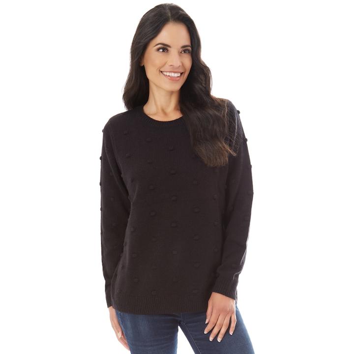 Women's Apt. 9&reg; Boucle Dot Crewneck Sweater, Size: Small, Black