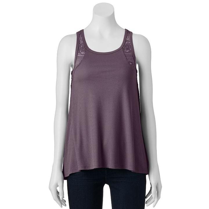 Juniors' Pink Republic Lace Back Tank, Girl's, Size: Medium, Drk Purple