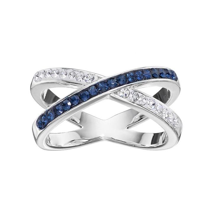 Silver Luxuries Crystal Crossover Ring, Women's, Size: 6, Grey