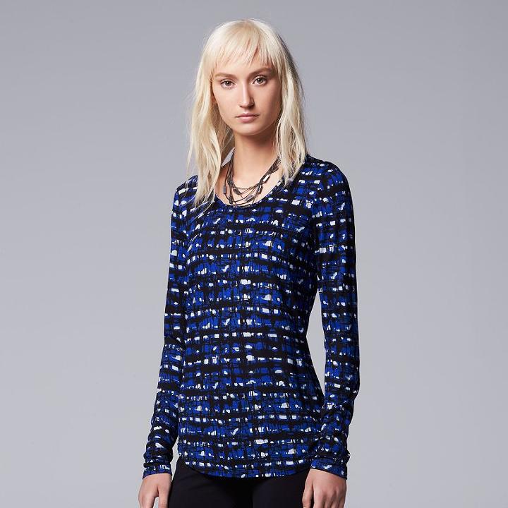 Women's Simply Vera Vera Wang Printed Long Sleeve Top, Size: Medium, Dark Blue