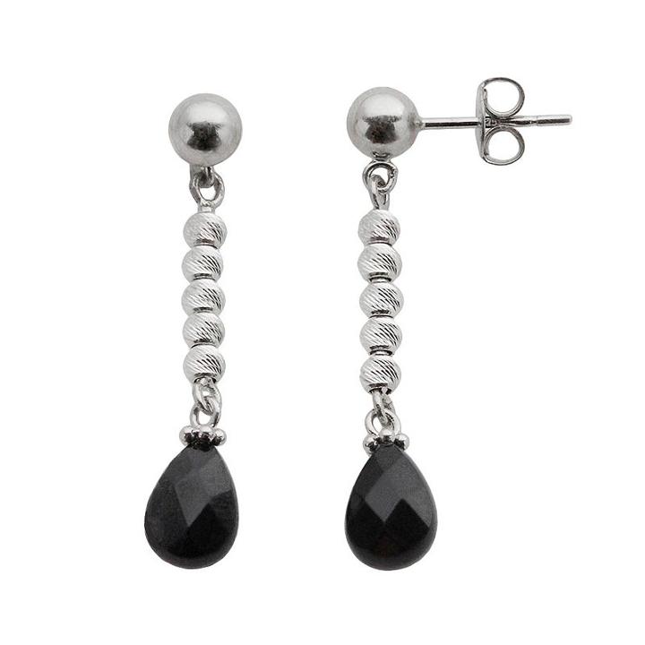 Sterling Silver Onyx Linear Teardrop Earrings, Women's, Black