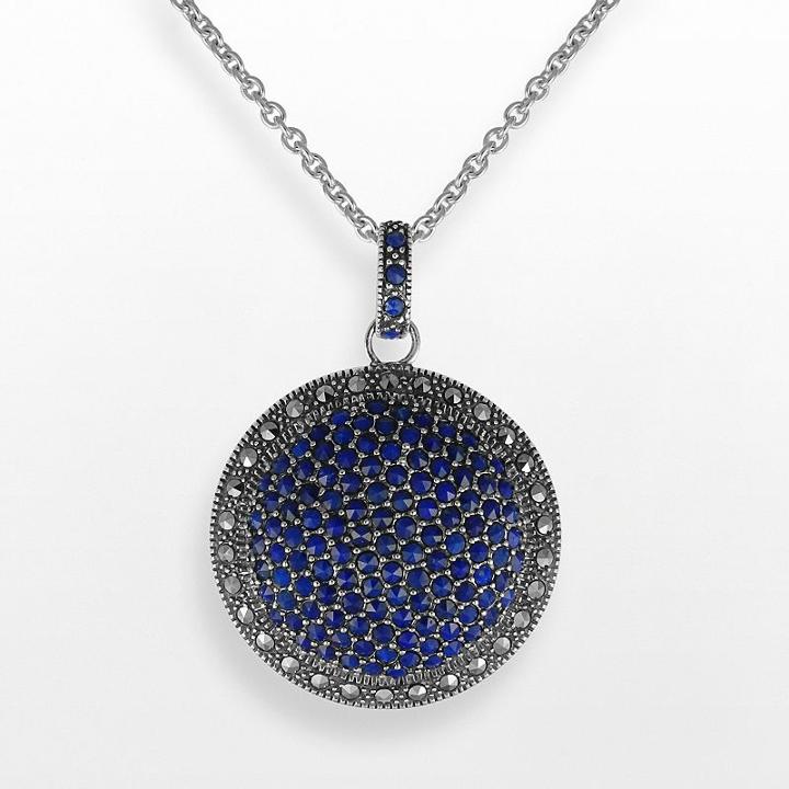 Lavish By Tjm Sterling Silver Lapis Circle Pendant - Made With Swarovski Marcasite, Women's, Size: 18, Blue