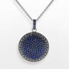 Lavish By Tjm Sterling Silver Lapis Circle Pendant - Made With Swarovski Marcasite, Women's, Size: 18, Blue