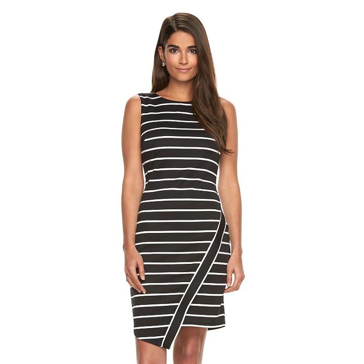 Women's Suite 7 Asymmetrical Striped Sheath Dress, Size: 10, Grey (charcoal)