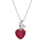 Sterling Silver Lab-created Ruby & White Sapphire Heart Pendant, Women's, Size: 18, Red