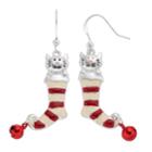 Cat Striped Stockings Nickel Free Drop Earrings, Women's, Red