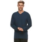 Men's Jockey Sueded Jersey V-neck Long Sleeve Sleep Shirt, Size: Small, Blue (navy)