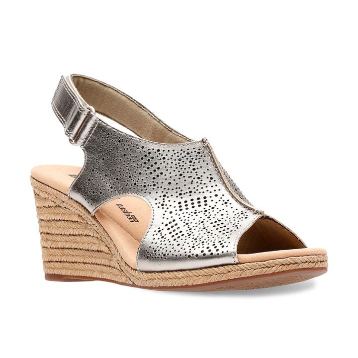 Clarks Lafley Rosen Women's Ortholite Wedge Heels, Size: Medium (7.5), Silver (pewter)