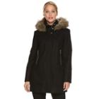 Women's Towne By London Fog Faux-fur Hooded Wool Blend Coat, Size: Large, Black