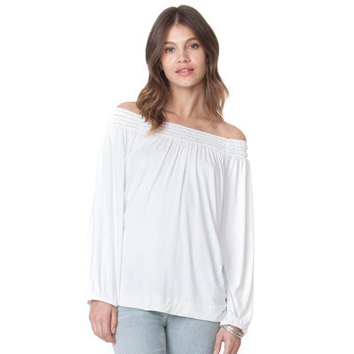 Women's Chaps Lace-trim Peasant Top, Size: Medium, White