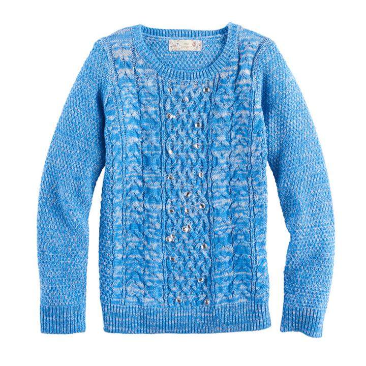 Girls 7-16 & Plus Size Pink Republic Embellished Cable Knit Sweater, Size: Large, Light Blue