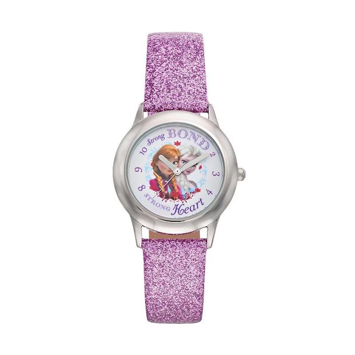 Disney's Frozen Anna & Elsa Strong Bond Strong Heart Girls' Leather Watch, Purple