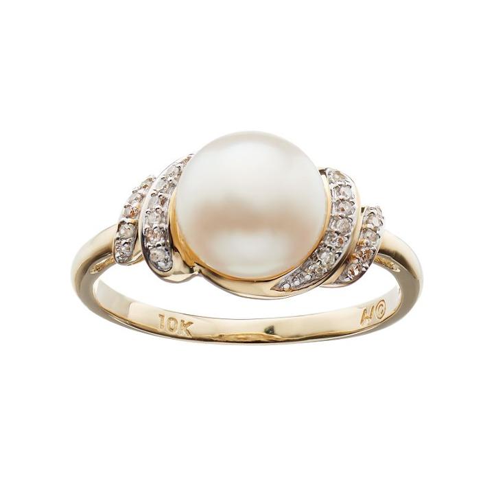 Freshwater Cultured Pearl & Diamond Accent 10k Gold Swirl Ring, Women's, Size: 7, White