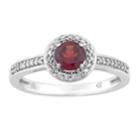 10k White Gold Garnet & 1/6 Carat T.w. Diamond Halo Ring, Women's, Size: 7, Red