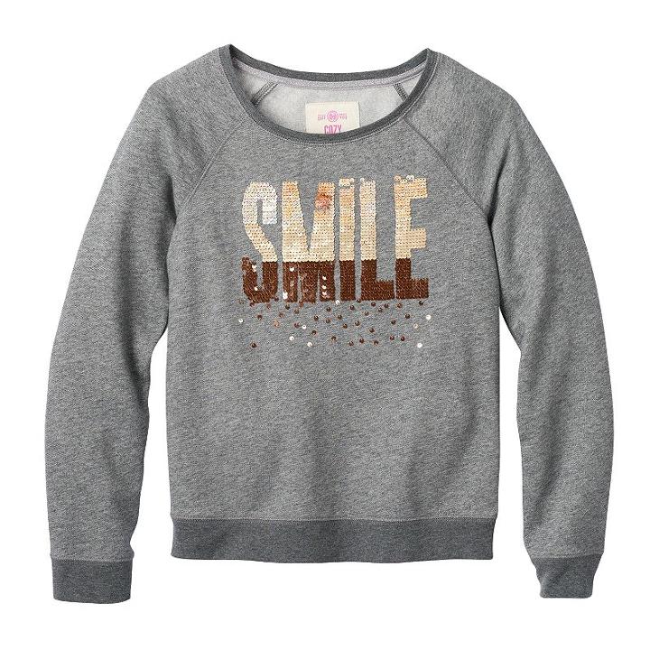 Plus Size Girls 7-16 So&reg; Perfectly Soft Embellished Shine Crew Top, Girl's, Size: 14 1/2, Dark Grey
