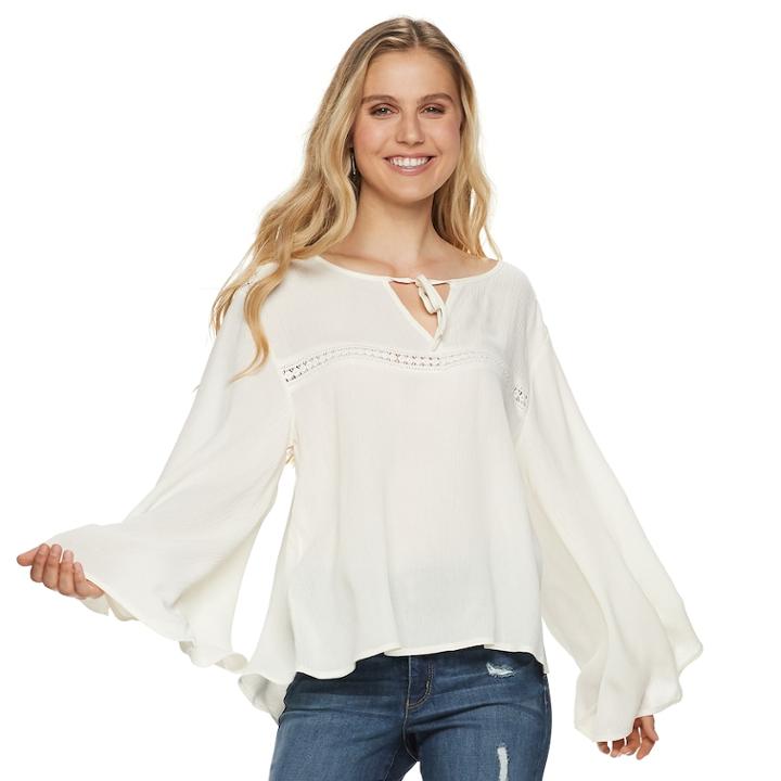 Juniors' Grayson Threads Tassel Peasant Top, Teens, Size: Xl, Lt Beige