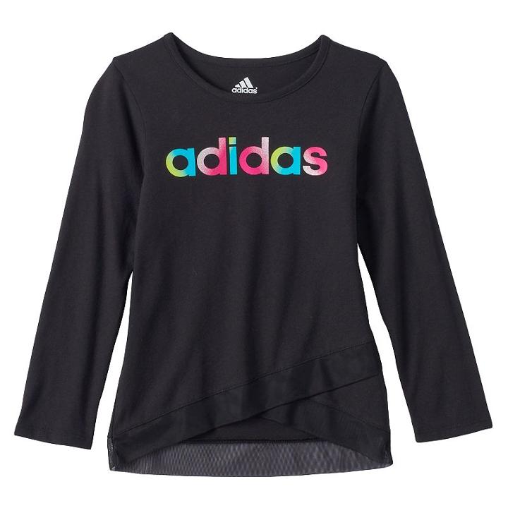 Girls 4-6x Adidas Faux-wrap Criss-cross Front Hem Tee, Size: 6x, Black