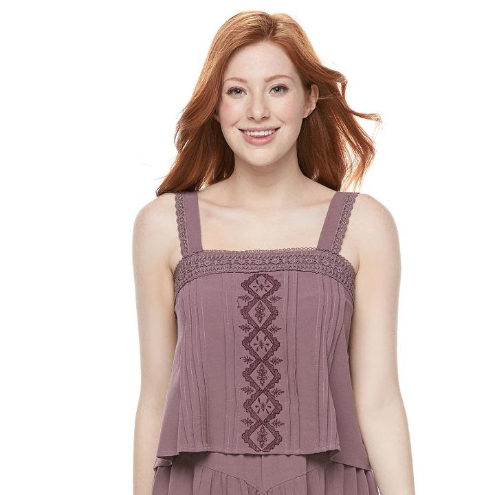 Juniors' Mason & Belle Embroidered Crochet Trim Tank, Girl's, Size: Large, Purple Oth