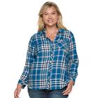 Plus Size Sonoma Goods For Life&trade; Essential Supersoft Flannel Shirt, Women's, Size: 1xl, Dark Blue