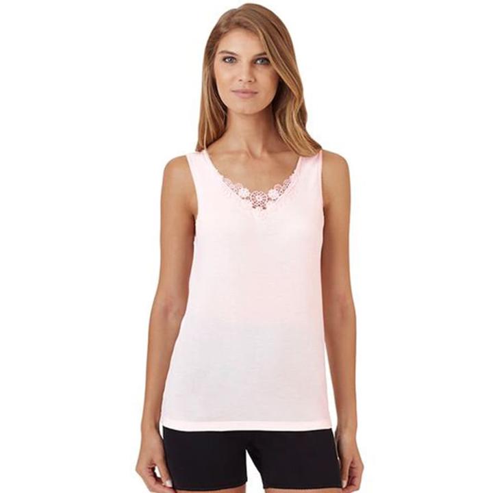 Cuddl Duds Softech Venice Lace-trim Tank - Women's, Size: Large, Light Pink