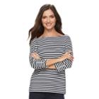 Women's Croft & Barrow&reg; Ribbed Striped Top, Size: Xs, Dark Blue