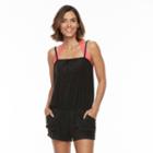 Women's Beach Scene French Terry Romper Cover-up, Size: Small, Black