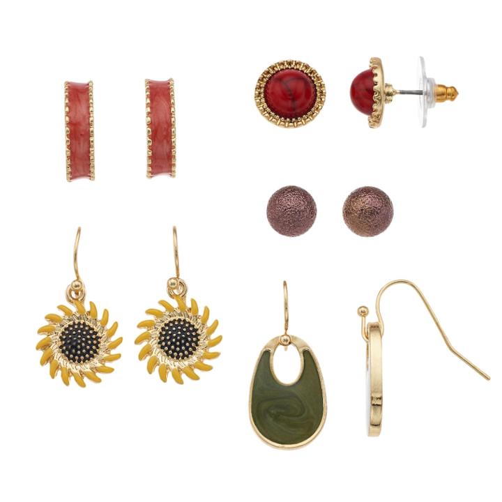 Colorful Nickel Free Sunflower Drop & Stud Earring Set, Women's, Multicolor