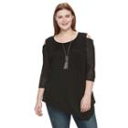 Plus Size Ab Studio Cold-shoulder Necklace Top, Women's, Size: 0x, Black