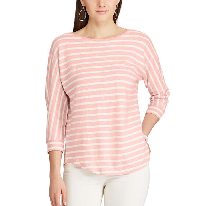 Women's Chaps Striped Jersey Top, Size: Small, Pink
