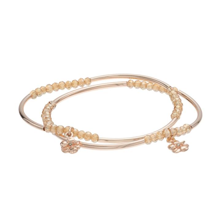 Lc Lauren Conrad Bead & Flower Charm Stretch Bracelet Set, Women's, Light Pink