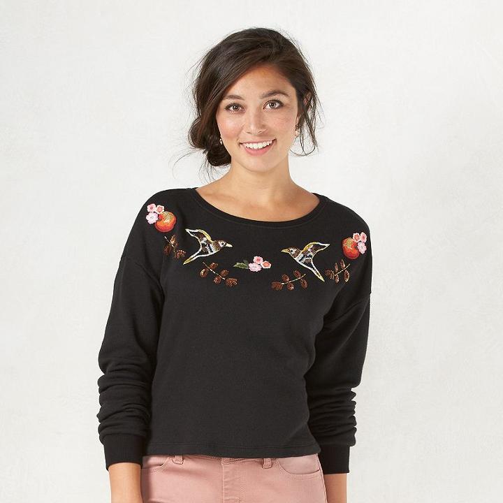 Disney's Snow White A Collection By Lc Lauren Conrad French Terry Crop Sweatshirt - Women's, Size: Xl, Black