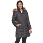 Women's Tower By London Fog Hooded Puffer Heavyweight Jacket, Size: Small, Dark Grey