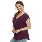 Juniors' Plus Size Liberty Love Crepe Top & Necklace Set, Teens, Size: 1xl, Drk Purple
