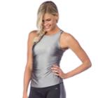 Women's Pl Movement By Pink Lotus Shirred High Neck Yoga Tank, Size: Medium, Silver