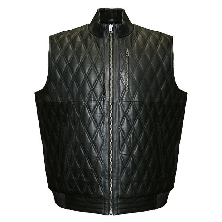 Men's Franchise Club Diamond Quilted Lambskin Leather Vest, Size: Xxl, Black