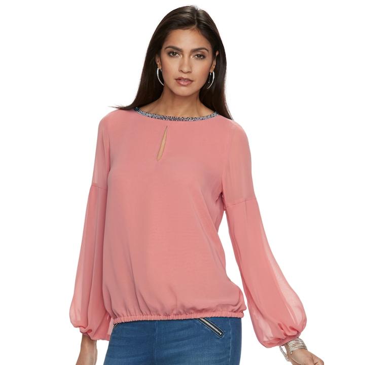 Women's Jennifer Lopez Embellished Keyhole Top, Size: Xl, Pink