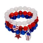 American Flag Heart, Star & Flip-flop Charm Beaded Bracelet Set, Women's, Multicolor