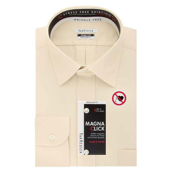 Men's Van Heusen Regular-fit Magna Click Spread Collar Dress Shirt, Size: 2x-34/35, Beige Oth